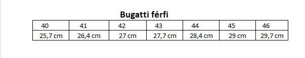 Bugatti mérettáblázat